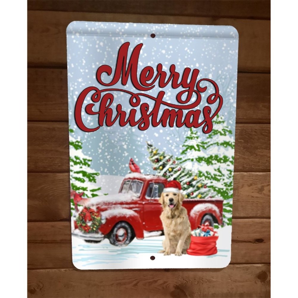 Merry Christmas Golden Retriever Dog Xmas 8x12 Metal Wall Sign Animal Poster #2